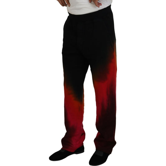 Dsquared² Black Red Cotton Logo Print Casual Pants Dsquared² Black