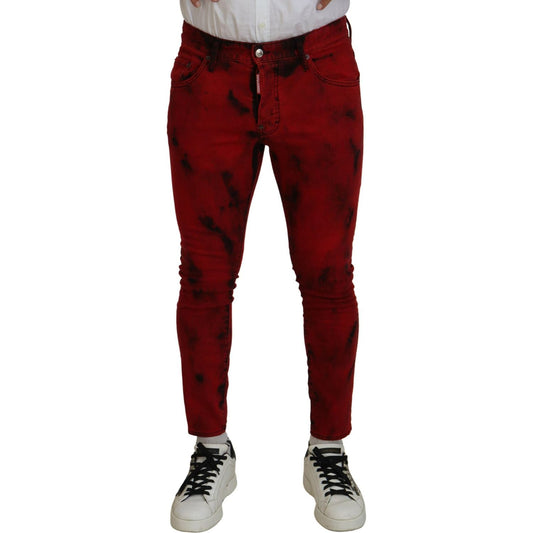 Dsquared² Red Cotton Tie Dye Skinny Casual Denim Jeans Dsquared² Dark Red