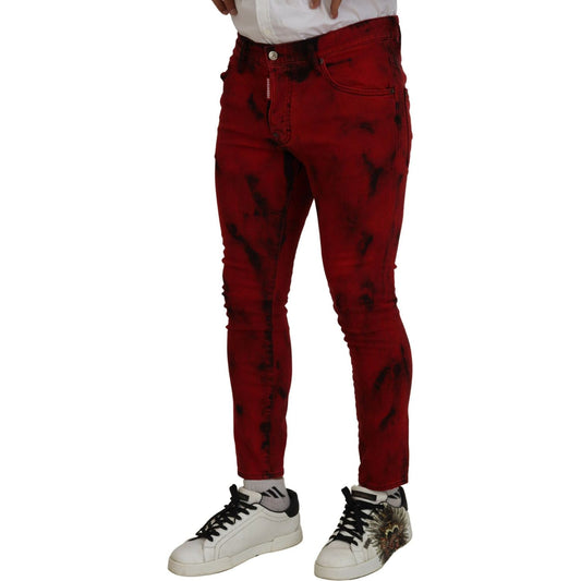 Dsquared² Red Cotton Tie Dye Skinny Casual Denim Jeans Dsquared² Dark Red