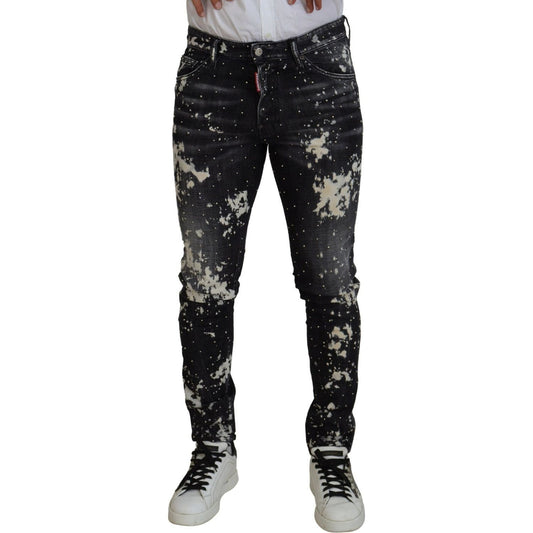 Dsquared² Black Washed White Color Splash Casual Denim Jeans Dsquared² Dark Gray