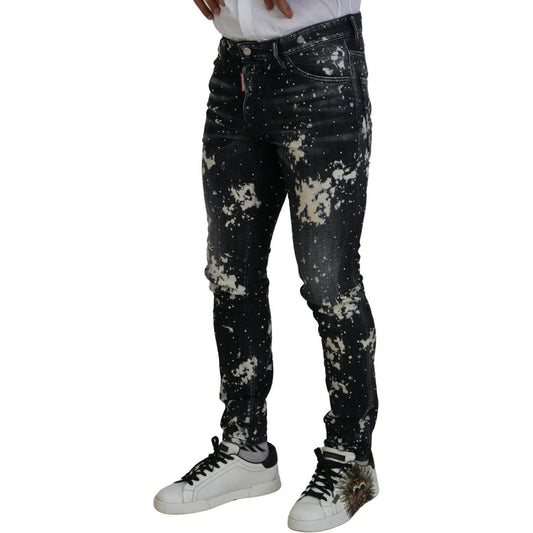 Dsquared² Black Washed White Color Splash Casual Denim Jeans Dsquared² Dark Gray