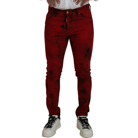 Dsquared² Red Cotton Tie Dye Skinny Casual Men Denim Jeans Dsquared² Dark Red
