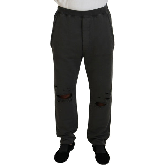 Dsquared² Dark Gray Cotton Men Casual Tattered Pants Dsquared² Black