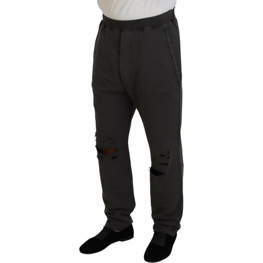 Dsquared² Dark Gray Cotton Men Casual Tattered Pants Dsquared² Black