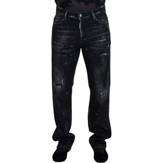 Dsquared² Black Crystal Embellished Tattered Denim Jeans Dsquared² Black