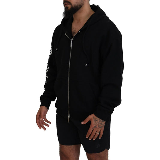 Dsquared² Black Hooded Full Zip Printed Sleeves Sweater Dsquared² Black