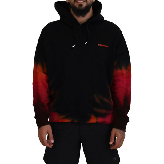 Dsquared² Black Red Cotton Hooded Tie Dye Pullover Sweater Dsquared² Black