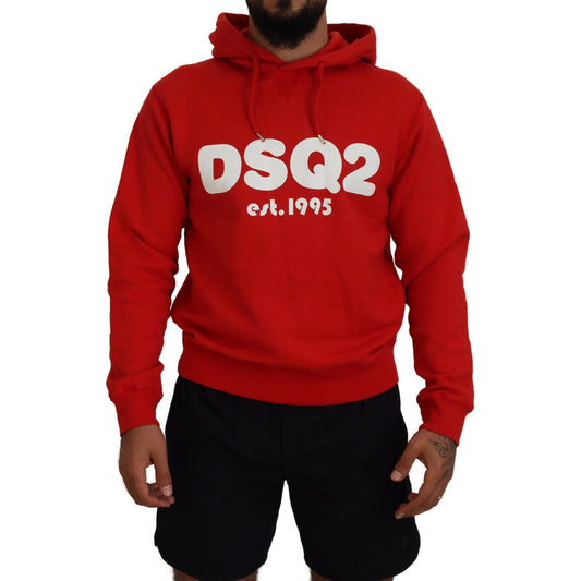 Dsquared² Red Cotton Hooded Printed Men Pullover Sweater Dsquared² Dark Red