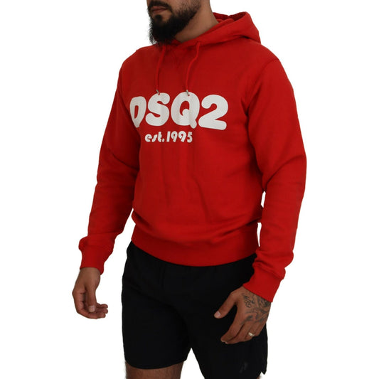 Dsquared² Red Cotton Hooded Printed Men Pullover Sweater Dsquared² Dark Red