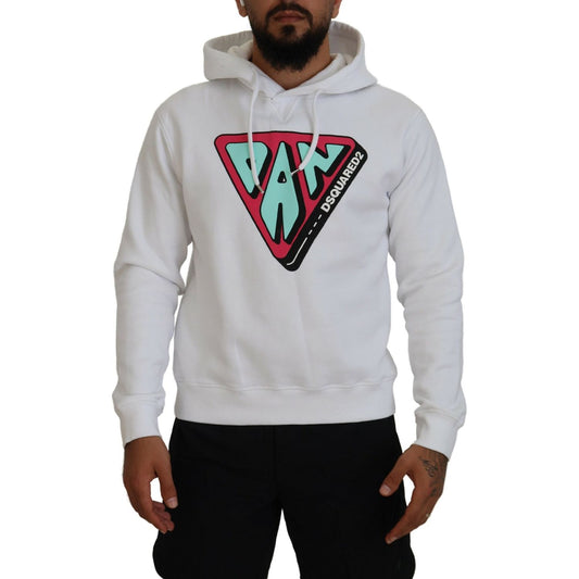 Dsquared² White Cotton Hooded Printed Pullover Sweater Dsquared² Gray