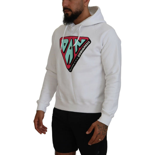 Dsquared² White Cotton Hooded Printed Pullover Sweater Dsquared² Gray