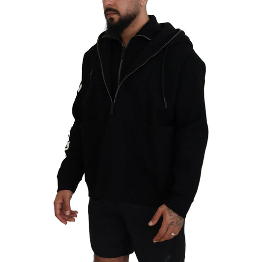 Dsquared² Black Hooded Printed Sleeves Double Zip Sweater Dsquared² Black