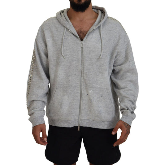 Dsquared² Gray Hooded Printed Crystal Embellishment Sweater Dsquared² Light Slate Gray
