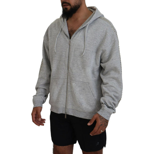 Dsquared² Gray Hooded Printed Crystal Embellishment Sweater Dsquared² Light Slate Gray