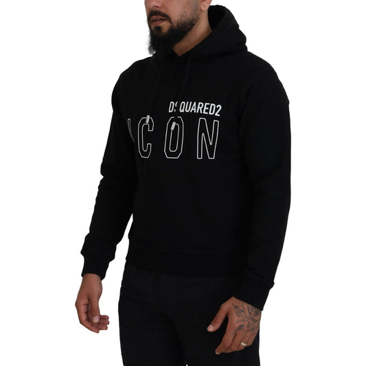 Dsquared² Black Cotton Hooded Printed Men Pullover Sweater Dsquared²