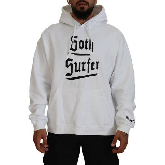 Dsquared² White Cotton Hooded Printed Men Pullover Sweater Dsquared² Gray
