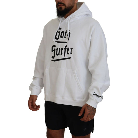 Dsquared² White Cotton Hooded Printed Men Pullover Sweater Dsquared² Gray