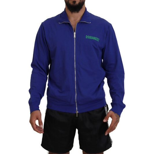 Dsquared² Blue Cotton Printed Collared Men Full Zip Sweater Dsquared² Midnight Blue