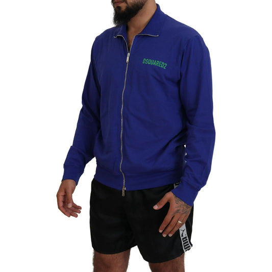 Dsquared² Blue Cotton Printed Collared Men Full Zip Sweater Dsquared² Midnight Blue