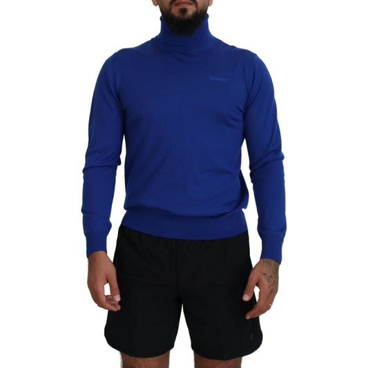 Dsquared² Blue Logo Print Long Sleeves Turtle Neck Sweater Dsquared² Midnight Blue