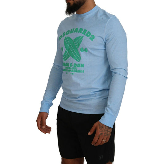 Dsquared² Light Blue Printed Long Sleeves Men Sweater Dsquared² Light Slate Gray