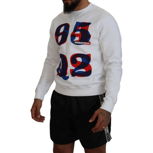 Dsquared² White Printed Long Sleeves Pullover Sweater Dsquared² Gray