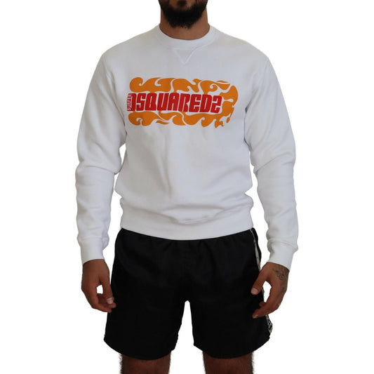 Dsquared² White Cotton Printed Long Sleeves Pullover Sweater Dsquared² Gray