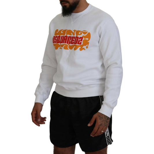 Dsquared² White Cotton Printed Long Sleeves Pullover Sweater Dsquared² Gray