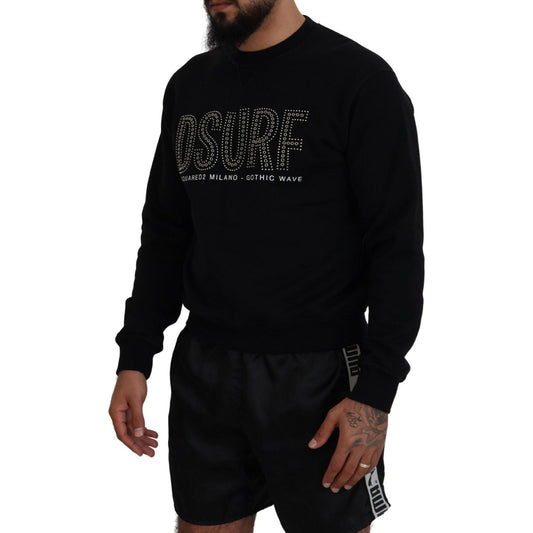 Dsquared² Black Cotton Printed Long Sleeves Pullover Sweater Dsquared² Black