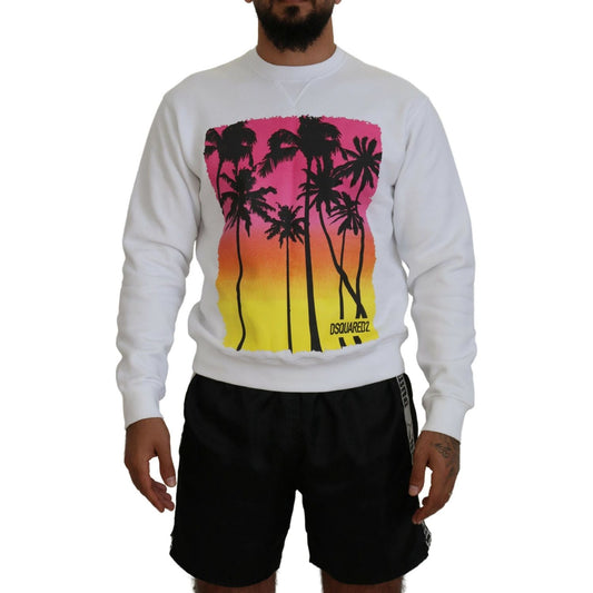 Dsquared² White Cotton Printed Long Sleeves Pullover Sweater Dsquared² Black