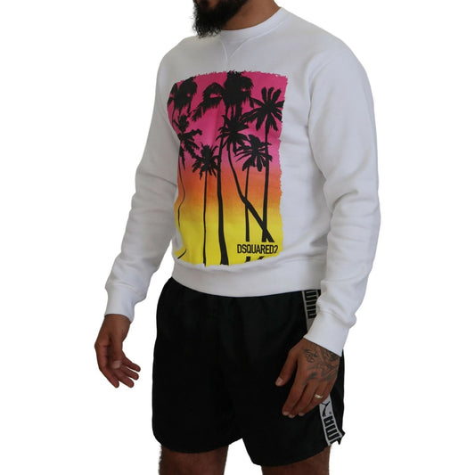 Dsquared² White Cotton Printed Long Sleeves Pullover Sweater Dsquared² Dark Gray