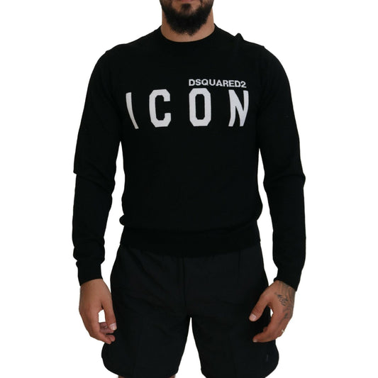 Dsquared² Black Logo Print Long Sleeves Men Pullover Sweater Dsquared² Black