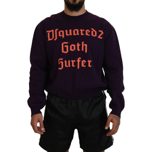 Dsquared² Purple Cotton Printed Men Pullover Sweater Dsquared² Black