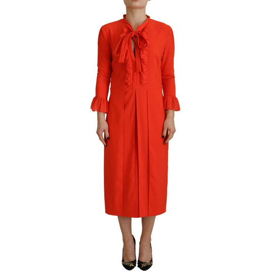Dsquared² Red Polyester Long Sleeves Pleated Midi Dress Dsquared² Firebrick
