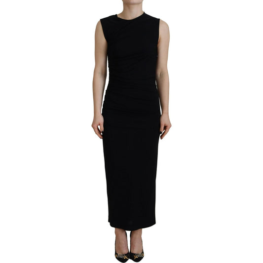 Dsquared² Black Viscose Sleeveless Ruched Maxi Dress Dsquared² Rosy Brown