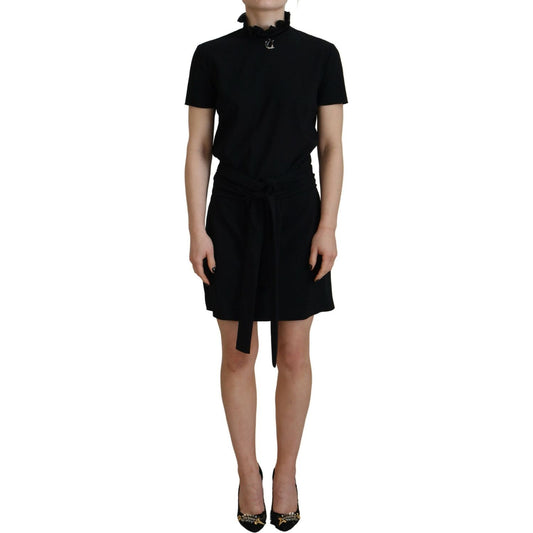 Dsquared² Black Polyester Short Sleeves Sheath Mini Dress Dsquared² Black