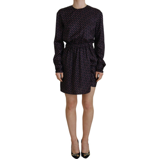Dsquared² Black Logo Print Long Sleeves A-line Mini Dress Dsquared² Rosy Brown