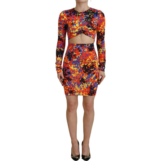 Dsquared² Multicolor Batik Open Belly Long Sleeves Dress Dsquared² Sienna