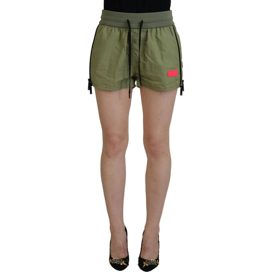 Dsquared² Green Cotton Mid Waist Drawstring Tapered Shorts Dsquared² Dim Gray