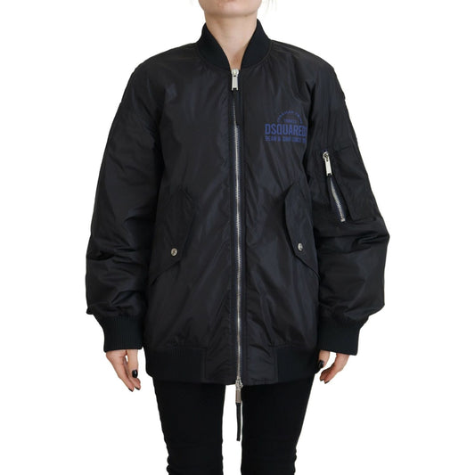 Dsquared² Black Logo Print Full Zip Women Bomber Jacket Dsquared² Black
