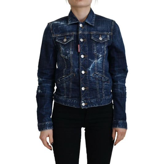 Dsquared² Blue Icon Printed Distressed Denim Jacket Dsquared² Black