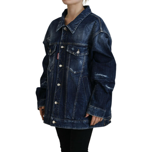 Dsquared² Blue Distressed Collared Denim Jacket Dsquared² Black