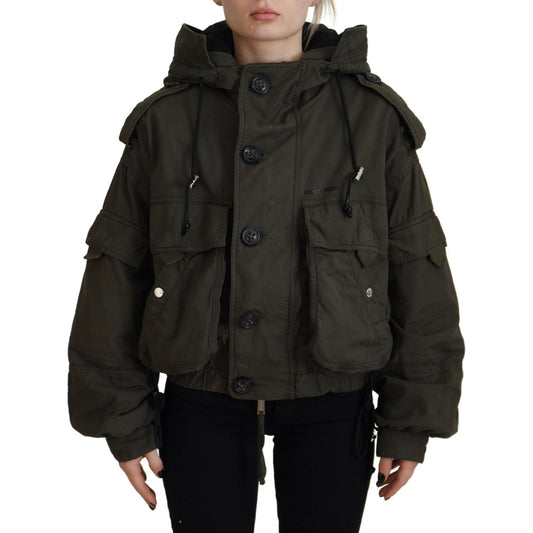 Dsquared² Green Cotton Hooded Cargo Button Jacket Dsquared² Black