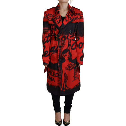 Dsquared² Red Printed Button Collared Desigual Coat Jacket Dsquared² Sienna