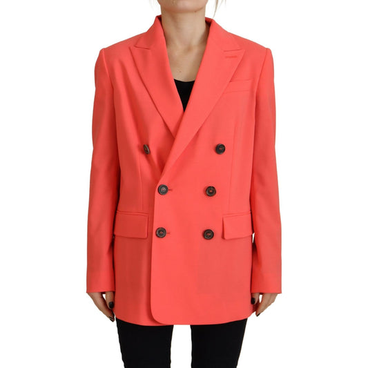 Dsquared² Pink Double Breasted Coat Blazer Jacket Dsquared² Tomato