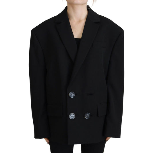 Dsquared² Black Double Breasted Coat Blazer Jacket Dsquared² Black
