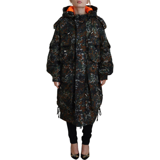 Dsquared² Green Hooded Goth Camouflage Print Parka Coat Jacket Dsquared² Black
