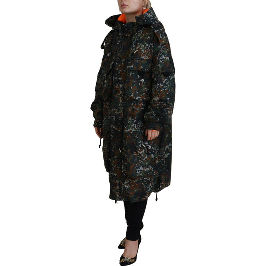 Dsquared² Green Hooded Goth Camouflage Print Parka Coat Jacket Dsquared² Black