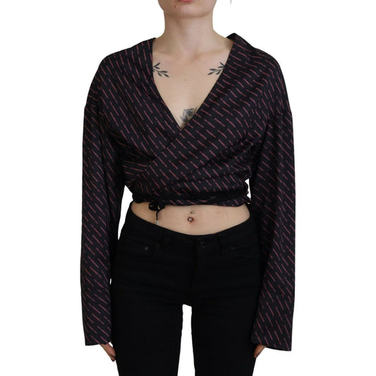 Dsquared² Black Polyester Cropped Logo Printed Blouse Top Dsquared² Black