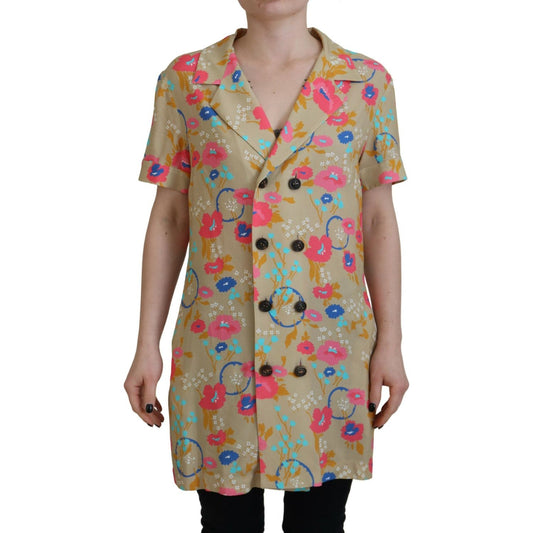 Dsquared² Multicolor Printed Collared Button Front Long Blouse Top Dsquared² Rosy Brown